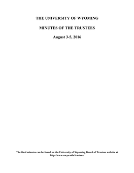 The University of Wyoming Minutes of the Trustees