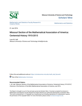 Missouri Section of the Mathematical Association of America: Centennial History 1915-2015