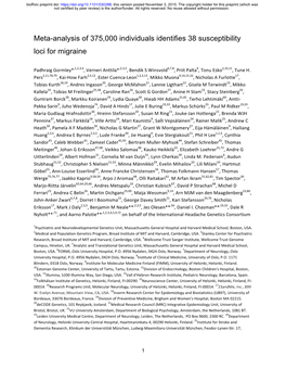 Meta-Analysis of 375,000 Individuals Identifies 38 Susceptibility Loci for Migraine