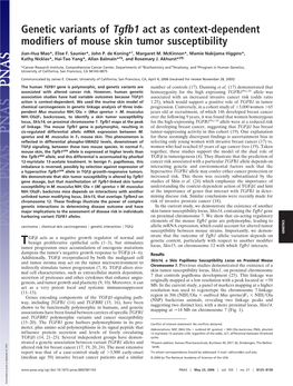 Genetic Variants of Tgfb1 Act As Context-Dependent Modifiers of Mouse Skin Tumor Susceptibility