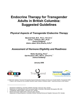 Endocrine Therapy for Transgender Adults in British Columbia: Suggested Guidelines