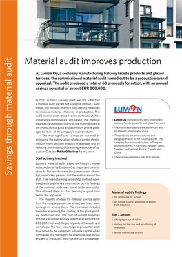 Savings Through M Aterial Audit Material Audit Improves Production