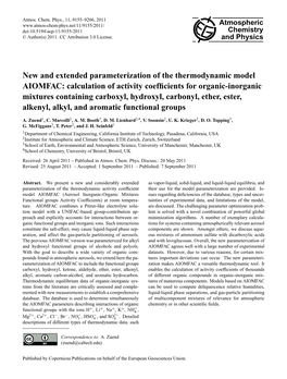 Calculation of Activity Coefficients for Organic-Inorganic