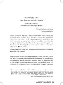 MARIA PRESTES MAIA: Trajetória, Luta Política E Feminista