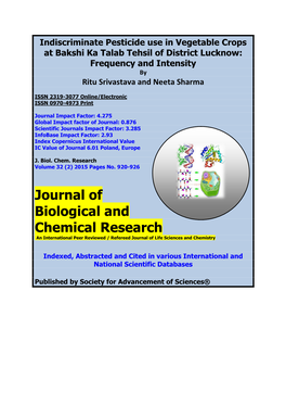 Indiscriminate Pesticide Use in Vegetable Crops at Bakshi Ka Talab Tehsil of District Lucknow: Frequency and Intensity by Ritu Srivastava and Neeta Sharma