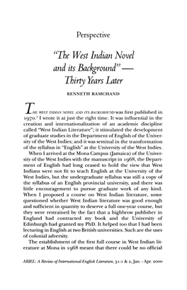 "The West Indian Novel and Its Background" — Thirty Years Later