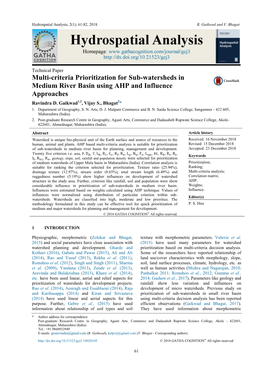 Multi-Criteria Prioritization for Sub-Watersheds in Medium River Basin Using AHP and Influence Approaches Ravindra D