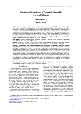 A New Type of Entombment of Peronopsis (Agnostida) in a Hyolithid Conch