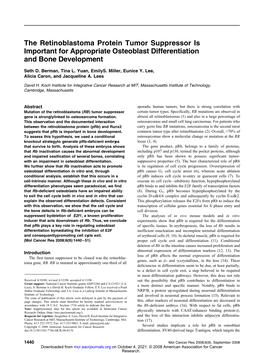 The Retinoblastoma Protein Tumor Suppressor Is Important for Appropriate Osteoblast Differentiation and Bone Development