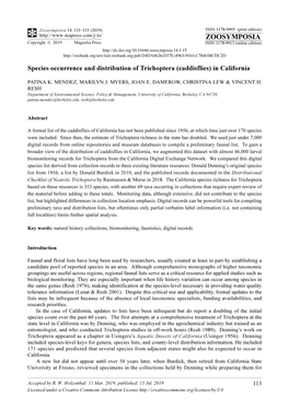Species Occurrence and Distribution of Trichoptera (Caddisflies) in California