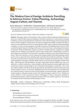 The Modern Gaze of Foreign Architects Travelling to Interwar Greece: Urban Planning, Archaeology, Aegean Culture, and Tourism