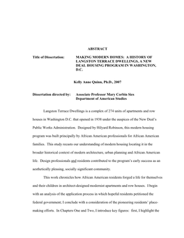 Making Modern Homes: a History of Langston Terrace Dwellings, a New Deal Community in Washington, D