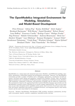 The Openmodelica Integrated Environment for Modeling, Simulation, and Model-Based Development