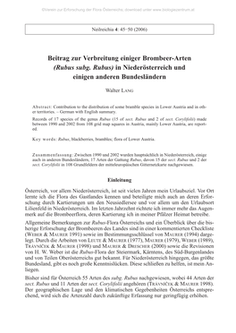Beitrag Zur Verbreitung Einiger Brombeer- Arten (Rubus Subg