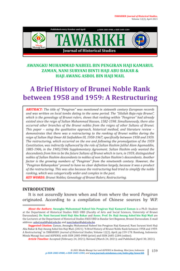 A Brief History of Brunei Noble Rank Between 1958 and 1959: a Restructuring