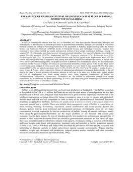 Prevalence of Gastrointestinal Helminthes in Buffaloes in Barisal District of Bangladesh