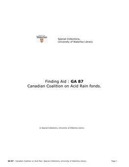 GA 87 Canadian Coalition on Acid Rain Fonds