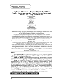 High Risk Behavior and Practice of Livestock and Meat Industry Employees Regarding Crimean-Congo Hemorrhagic Fever in Nur County, Northern Iran