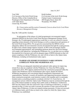 June 19, 2017 Tom Tebb Co-Convener of the Icicle Work Group Director, Office of the Columbia River Washington State Department O