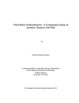 The Politics of Microfinance: a Comparative Study of Jamaica, Guyana, and Haiti