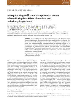 Mosquito Magnet® Traps As a Potential Means of Monitoring Blackflies Of