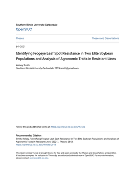 Identifying Frogeye Leaf Spot Resistance in Two Elite Soybean Populations and Analysis of Agronomic Traits in Resistant Lines