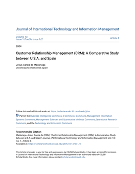 Customer Relationship Management (CRM): a Comparative Study Between U.S.A. and Spain