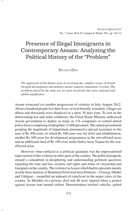 Presence of Illegal Immigrants in Contemporary Assam: Analyzing the Political History of the “Problem”