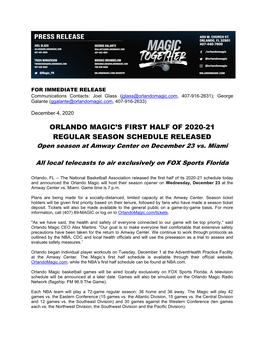 Orlando Magic's First Half of 2020-21 Regular Season