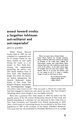 Ernest Howard Crosby: a Forgotten Tolstoyan Anti-Militarist and Anti-Imperialist1 Perry E