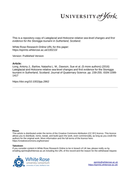 Lateglacial and Holocene Relative Sea-Level Changes and First Evidence for the Storegga Tsunami in Sutherland, Scotland