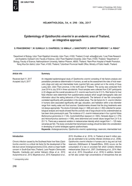 Epidemiology of Opisthorchis Viverrini in an Endemic Area of Thailand, an Integrative Approach