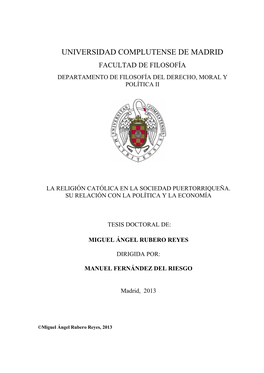 La Religión Católica En La Sociedad Puertorriqueña. Su Relación Con La Política Y La Economía