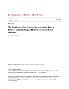 The Constitution of the Northern Mariana Islands: Does a Different Cultural Setting Justify Different Constitutional Standards