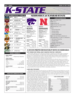 Game Notes Nebraska 4-0 0-0 Manhattan, Kan