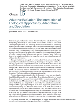 Adaptive Radiation: the Interaction of Ecological Opportunity, Adaptation, and Speciation