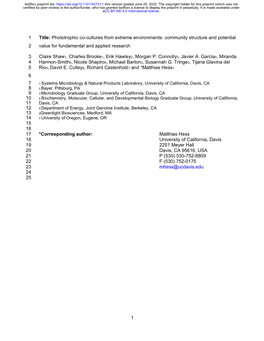 Phototrophic Co-Cultures from Extreme Environments: Community Structure and Potential 2 Value for Fundamental and Applied Research