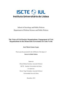 The Voice of Civil Society Organizations: Engagement of Civic Organizations in the Democratic Governance in Cabo Verde