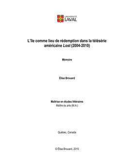 L'île Comme Lieu De Rédemption Dans La Télésérie Américaine Lost (2004