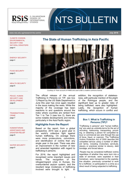 The State of Human Trafficking in Asia Pacific, NTS Bulletin, July 2016