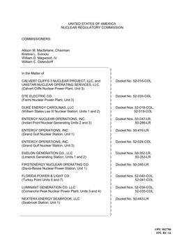 United States of America Nuclear Regulatory Commission