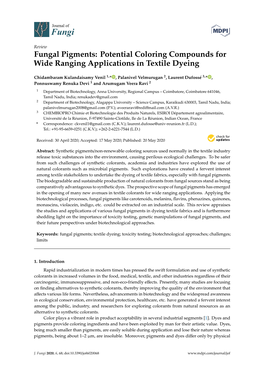 Fungal Pigments: Potential Coloring Compounds for Wide Ranging Applications in Textile Dyeing