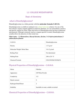 Physical Properties of Dimethylglyoxime – C4H8N2O2