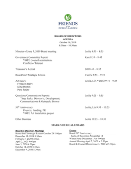 Minutes of June 5, 2019 Board Meeting Leslie 8:30 – 8:35