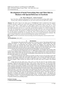 Development of Social Networking Sites and Their Role in Business with Special Reference to Facebook