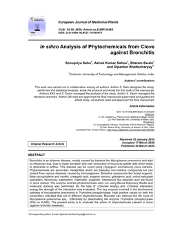 In Silico Analysis of Phytochemicals from Clove Against Bronchitis