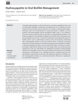 Hydroxyapatite in Oral Biofilm Management