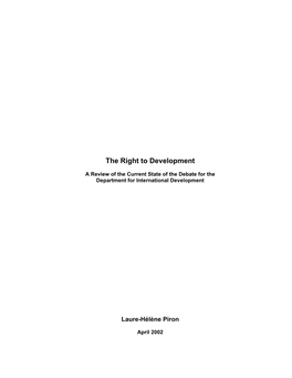 The Right to Development: a Review of the Current State of the Debate