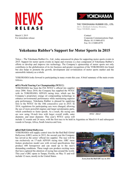 Yokohama Rubber's Support for Motor Sports in 2015