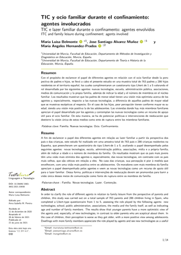 TIC Y Ocio Familiar Durante El Confinamiento: Agentes Involucrados